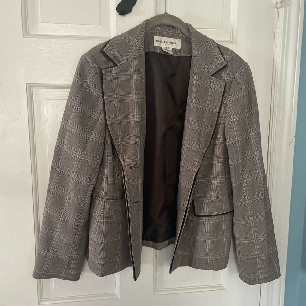 Jones New York Gray plaid Blazer Classic Suit Jacket